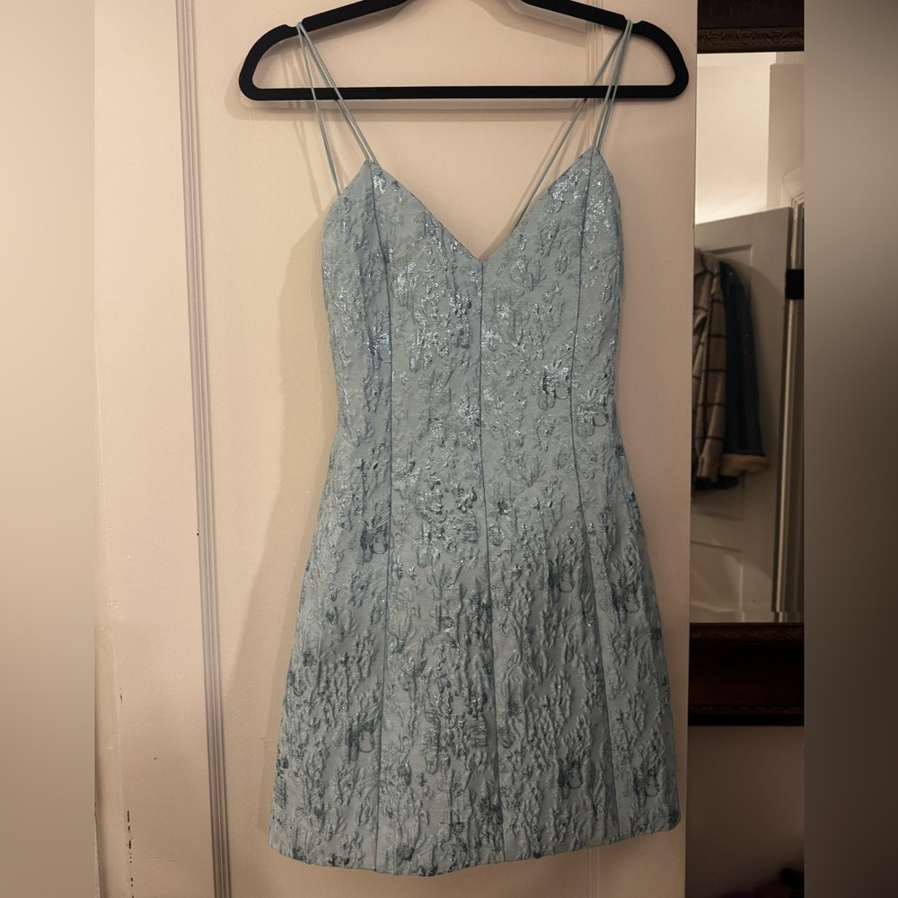 Alice & Olivia Tayla Mini Dress Elegant Light Blue Lace Dress
